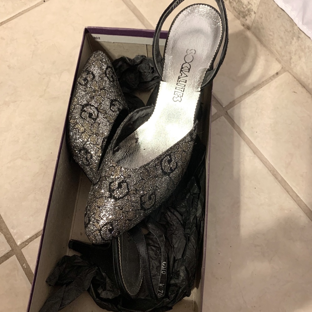 Socialites black and silver shiny shoes